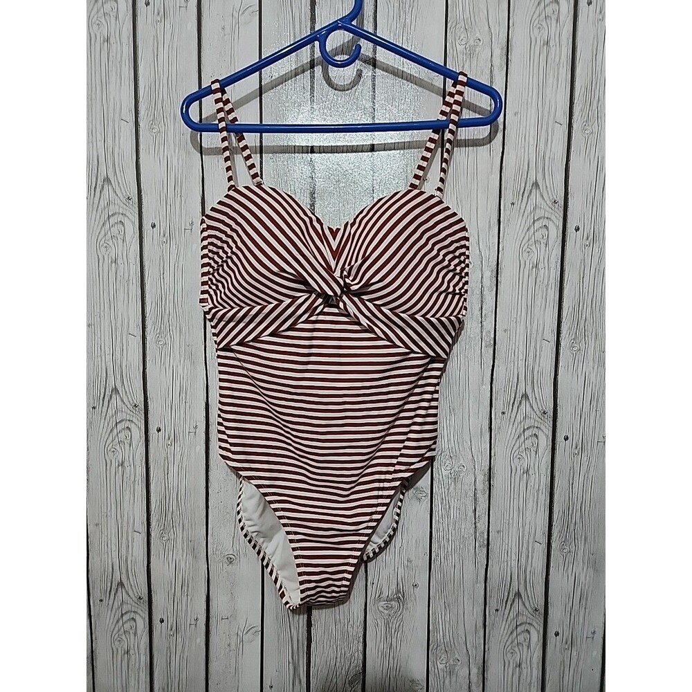 Kona Sol One Piece Swimsuit Womens L Striped Red White Adjustable Straps